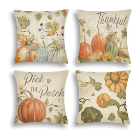 4Pcs Thanksgiving Fall Throw Pillows Cushion Case 18x18in Set Of 4 Pumpkin Watercolor Farmhouse Pillowcase For Thanksgiving Day Harvest Festival Party Autumn Home Sofa Couch Bed Chair
